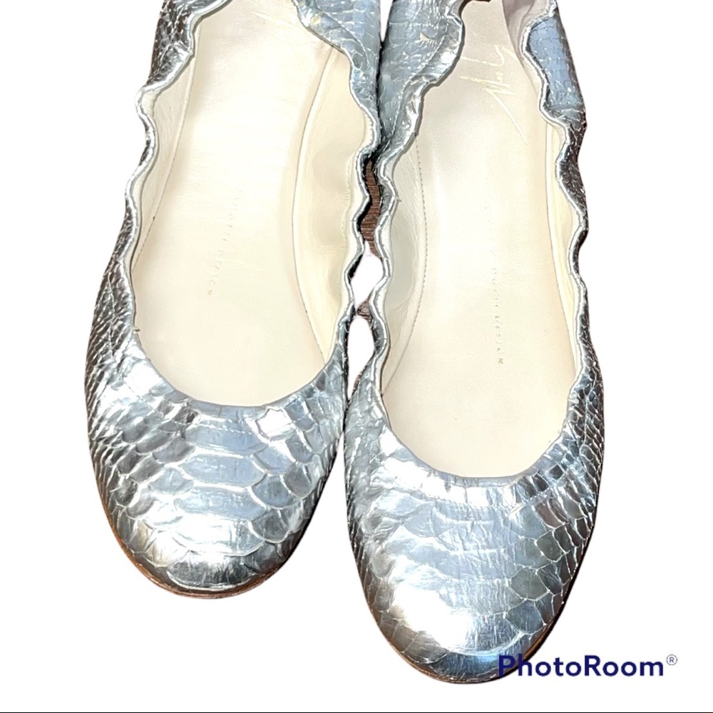 Giuseppe Zanotti Silver Python Ballet Flat 40 - image 3